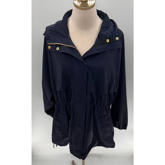 Athleta Navy Blue Hooded Zip Up Pocketed Trench Jacket- S/M - Picture 2 of 15
